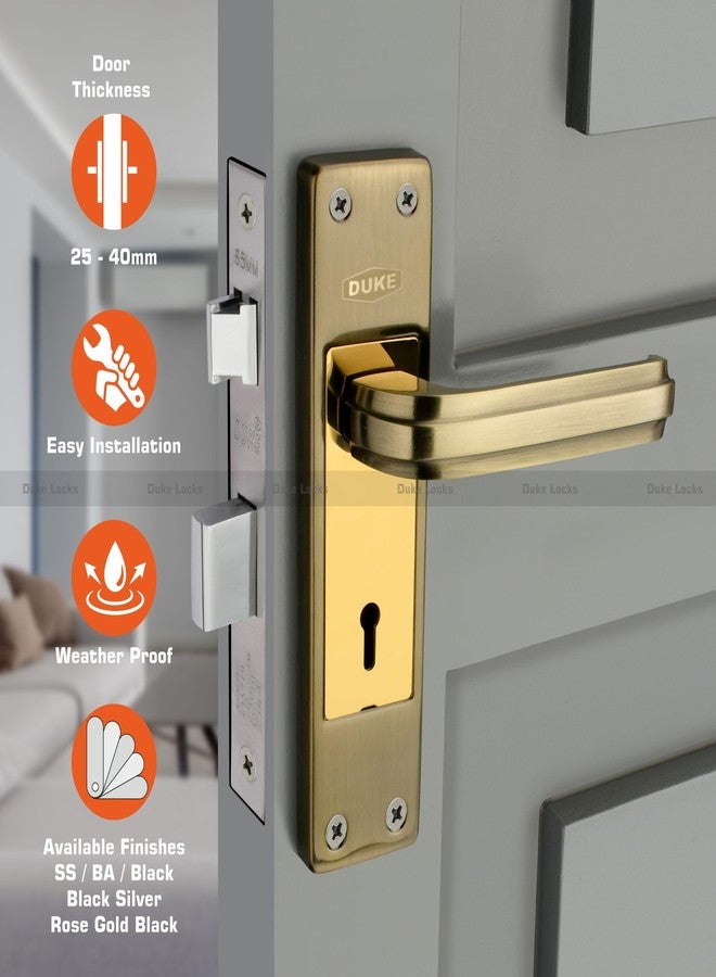 دوق طقم قفل باب ديوك، مقبض نقر مع جسم القفل | مقابض فاخرة | MH-653 BA KY | نحاس عتيق | مقاوم للعوامل الجوية | سمك 25-40 مم | سهل التركيب - Image 2